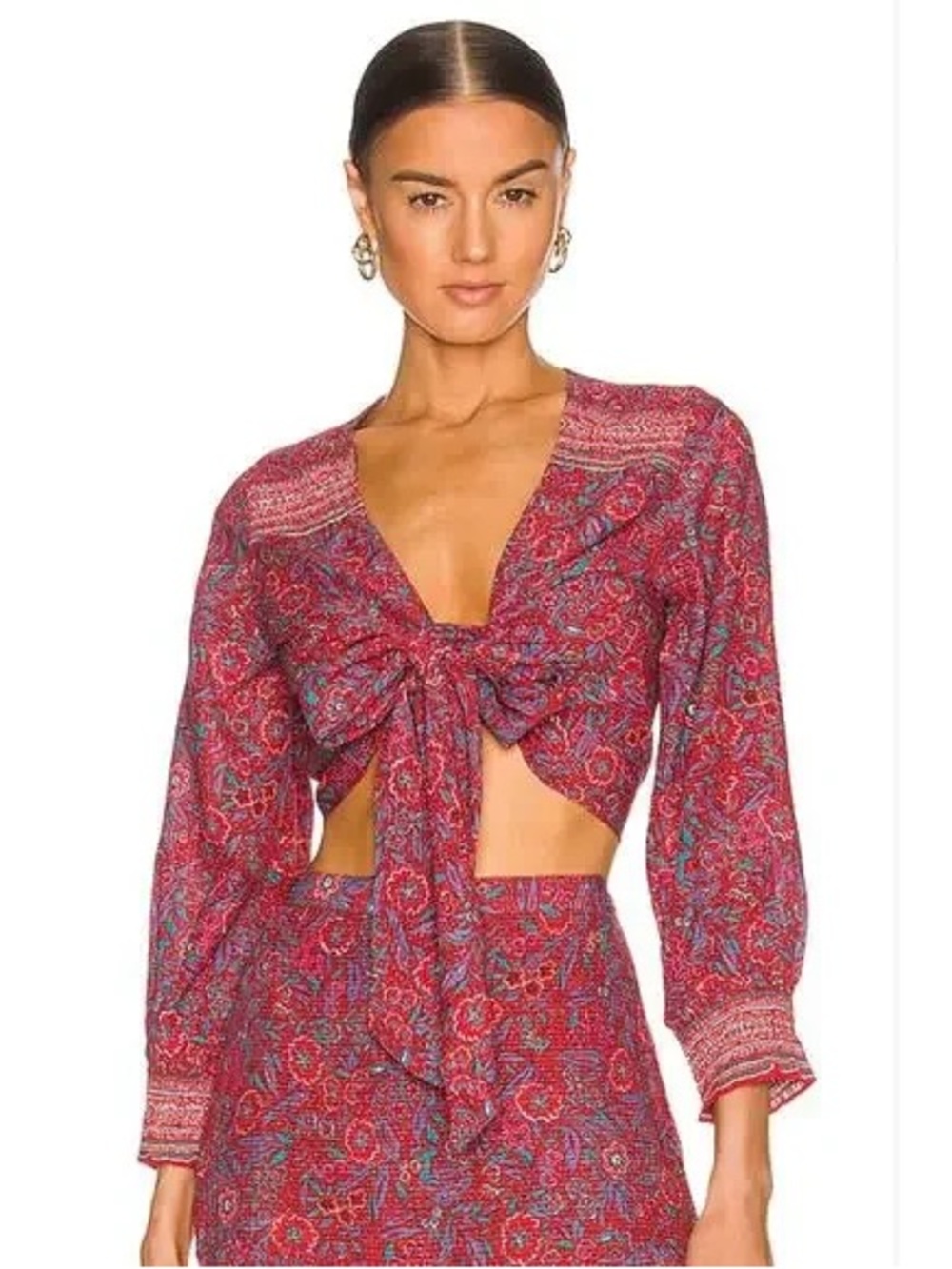 Veronica Beard Red Floral Tie Front Blouse
